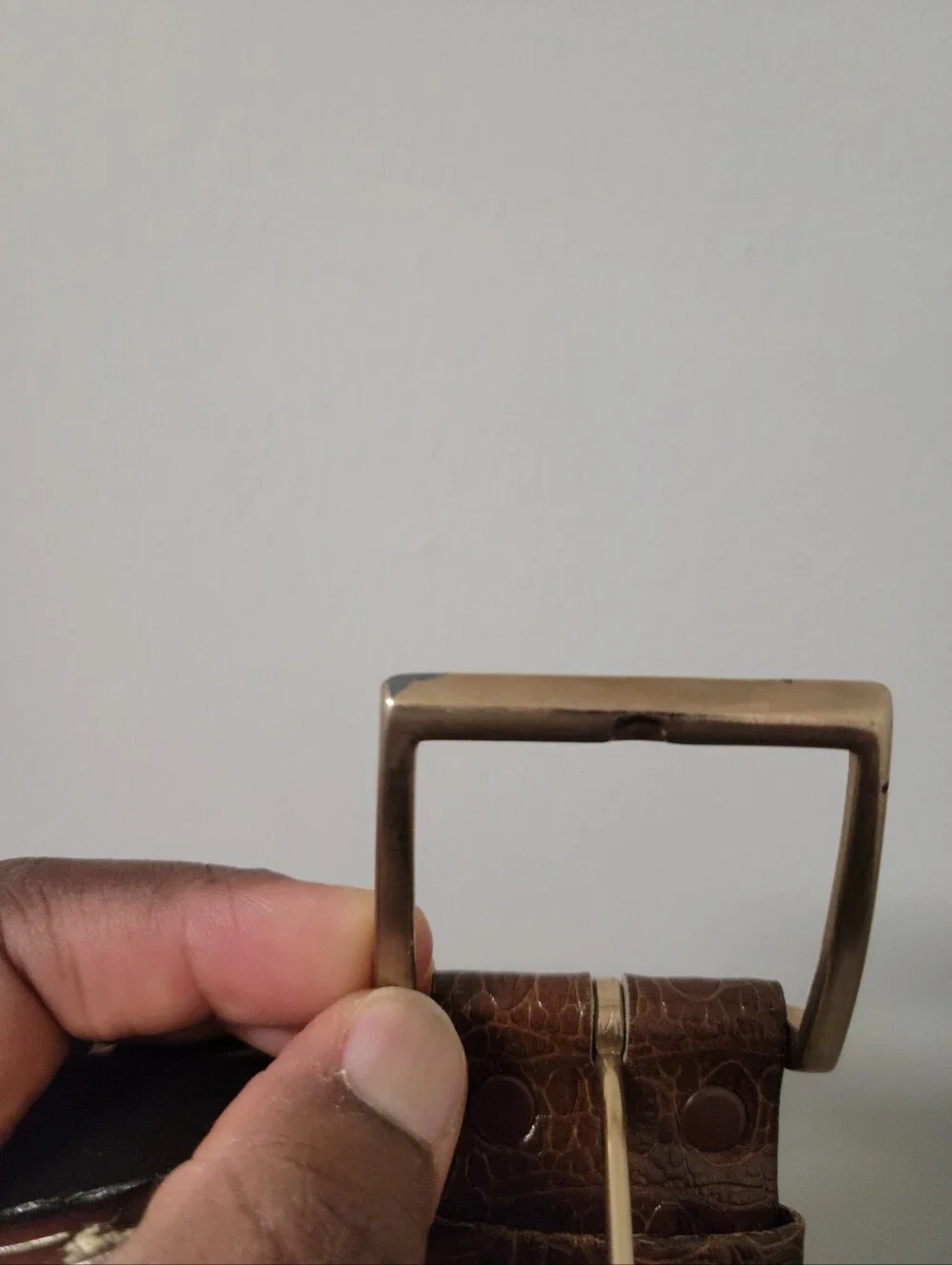 Vintage Croc Embossed Leather Belt - Gold Toned Buckle- Size 34 -S